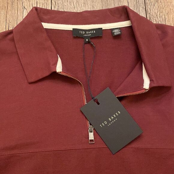 Ted Baker London Mens MMB-LYDNEY Maroon 1/4 Zip Long Sleeve Collared Top Size 5 - Picture 2 of 13